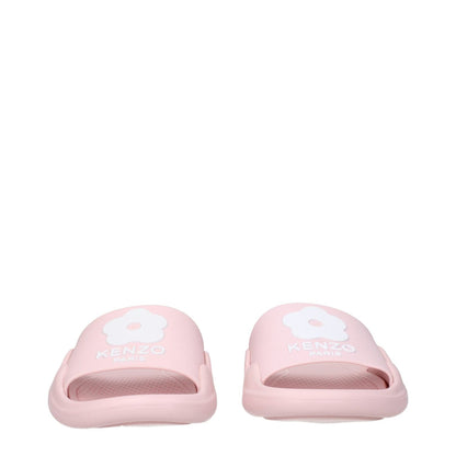 Kenzo Pink Cotton Slippers with open toe, low flat heel, and front logo design, featuring rubber sole.