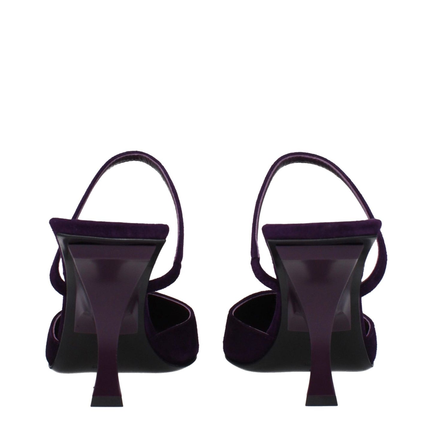 Back view of The Attico Purple Leather Stiletto Heel Sandals featuring pointy toes and high heels.