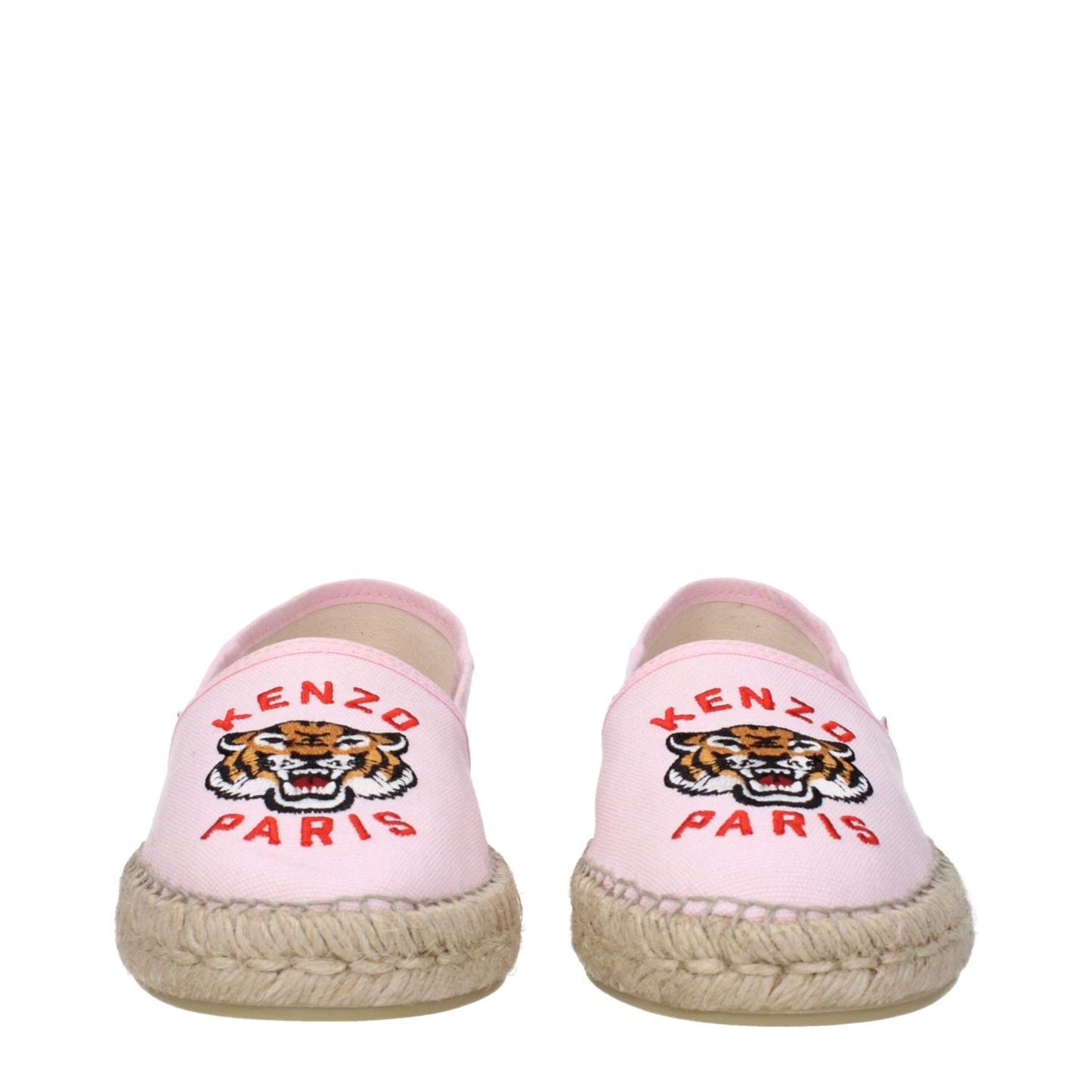 Kenzo Pink Fabric Espadrilles featuring front and side logo in casual style with rubber sole, round toe, and low flat heel.