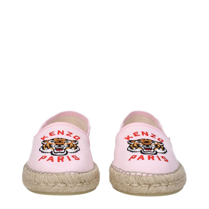 Kenzo Pink Fabric Espadrilles featuring front and side logo in casual style with rubber sole, round toe, and low flat heel.