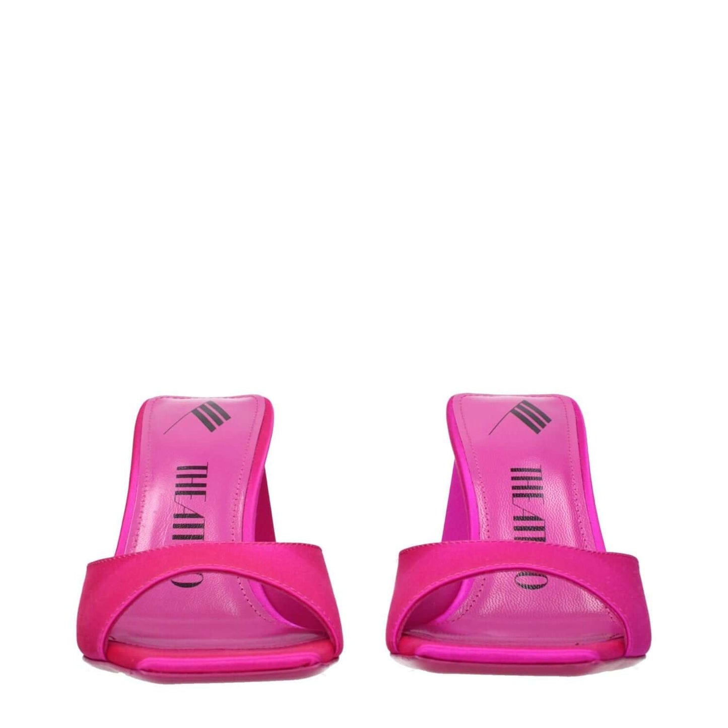 The Attico Pink Satin Stiletto Heel Sandals with open toe design, featuring mid heels and leather sole, MPN S772V007008.