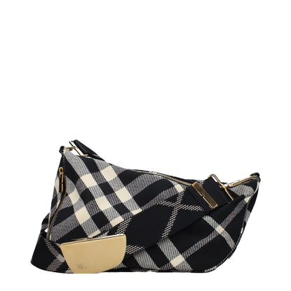 Burberry Black Fabric Crossbody Bag with check print, adjustable shoulder strap, medium size, and zip closure.