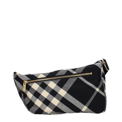 Burberry Black Fabric Crossbody Bag with check print, zip closure, and adjustable shoulder strap, medium size, stylish and functional.