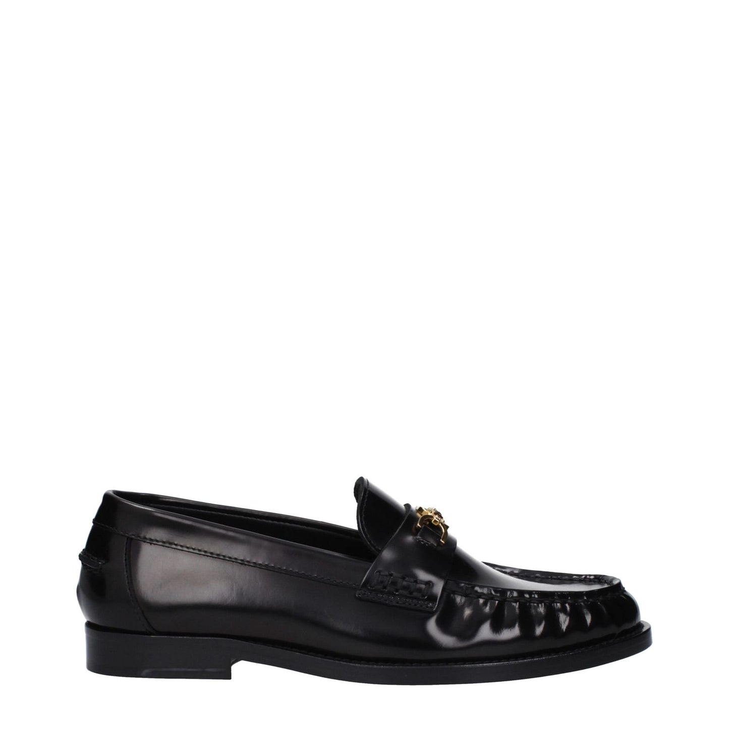 Versace Black Leather Slip-On Loafers
