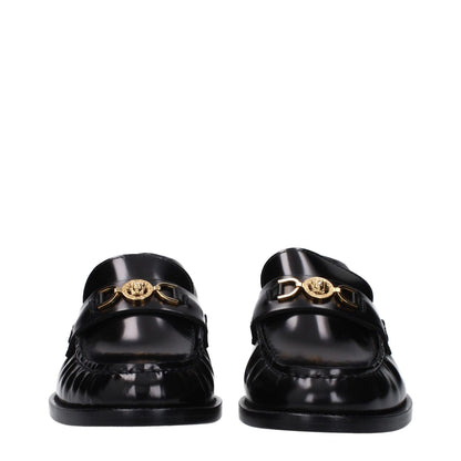Versace Black Leather Slip-On Loafers