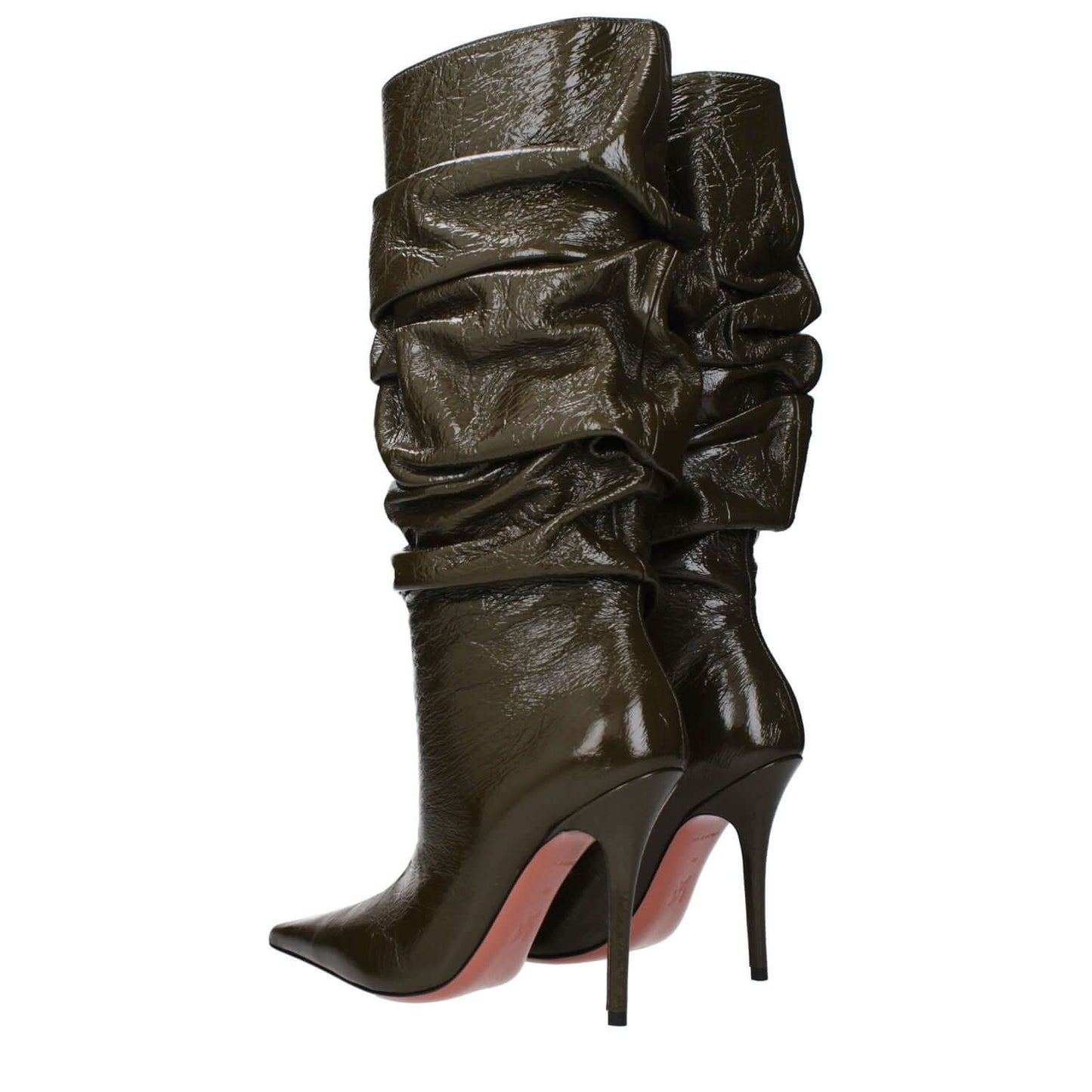 Amina Muaddi Green Leather High Heel Boots