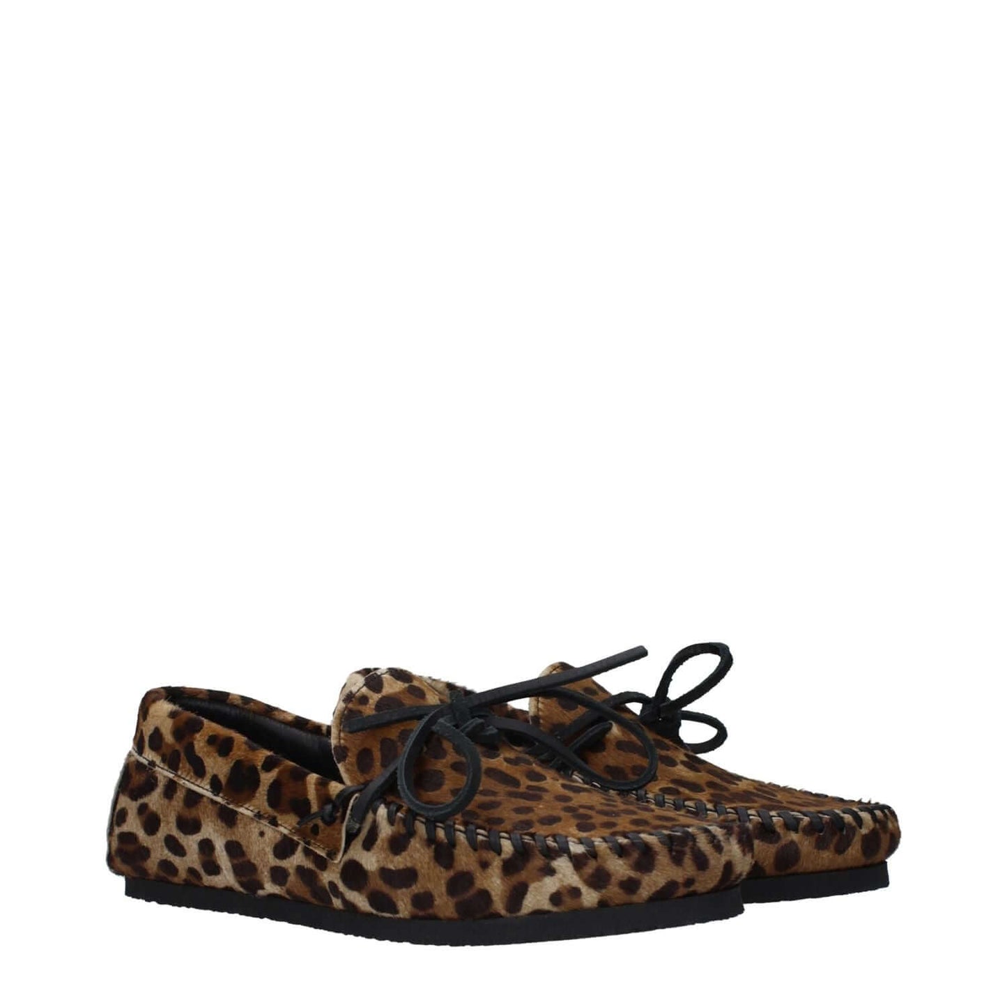 Isabel Marant Brown Horsehair Slip-On Loafers with leopard print, round toe, and rubber sole; MPN MC0019FBB3A26S99LE.
