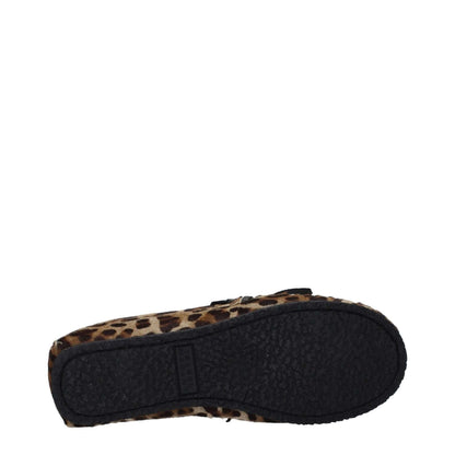 Bottom view of Isabel Marant Brown Horsehair Slip-On Loafers with leopard print and rubber sole.