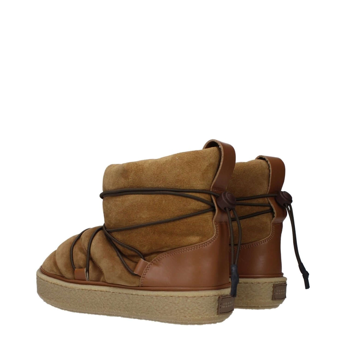 Isabel Marant Brown Leather Ankle Boots with drawstring closure and rubber sole, featuring a back logo, round toe, in suede and cognac color.