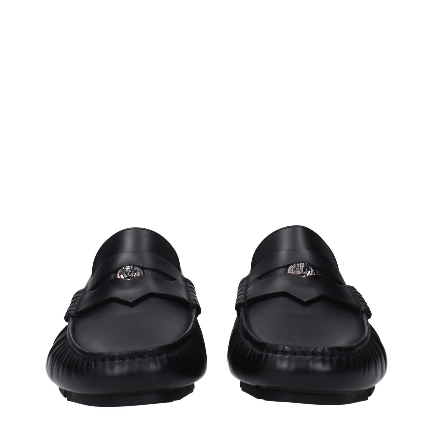 Versace Black Leather Slip-On Loafers