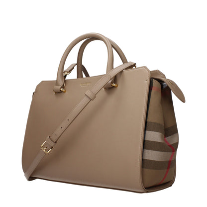 Burberry Beige Leather Handbag with adjustable and removable shoulder strap, front logo, and zip closure, small casual style.