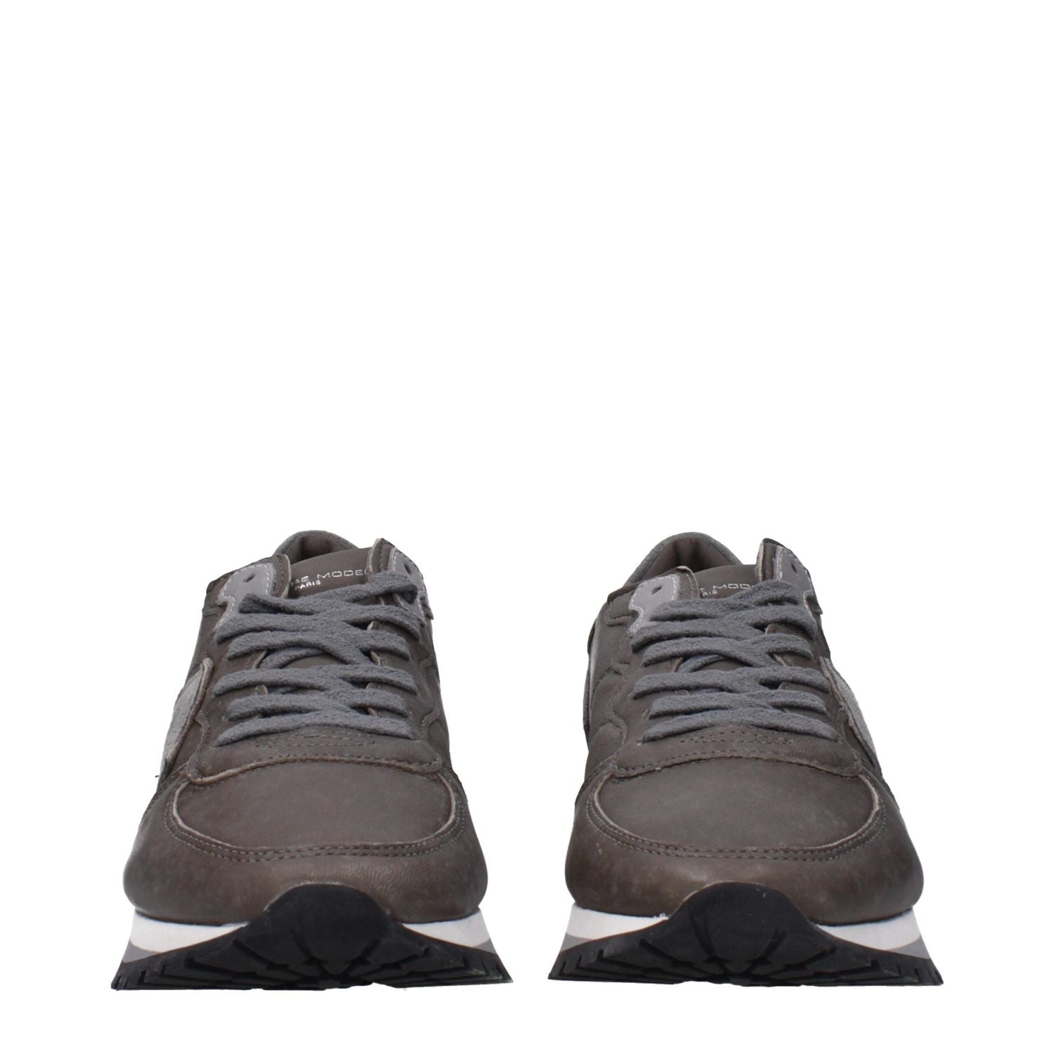 Philippe Model Gray Leather Low Top Sneakers