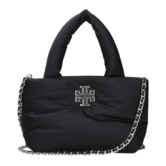 Tory Burch Black Fabric Handbag with front logo, adjustable and removable shoulder straps, MPN 170317001 and code F83547.