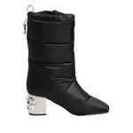 Dolce & Gabbana Black Padded Mid Calf Logo Heel Boots Shoes