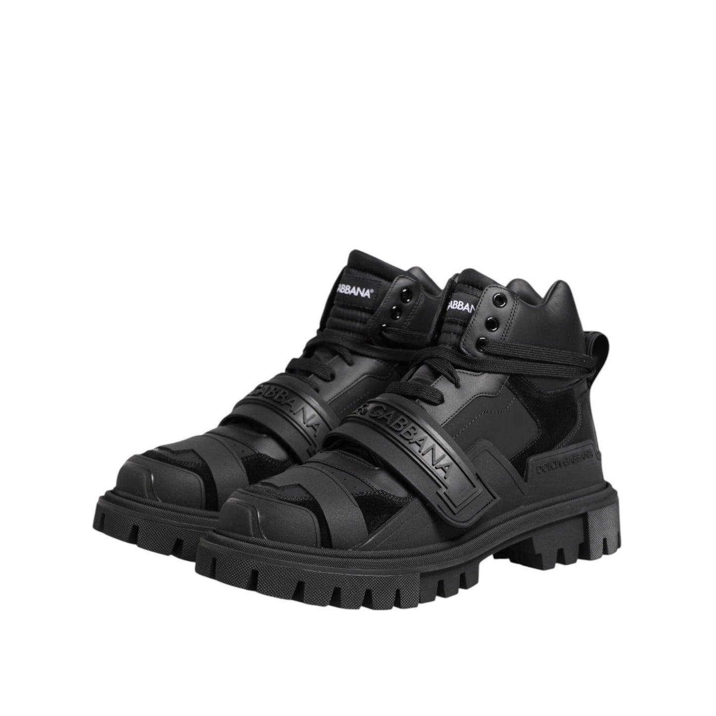 Dolce & Gabbana Black Leather Trekking Sneakers Boots Shoes