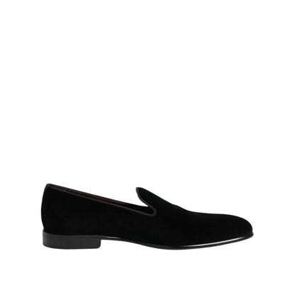 Dolce & Gabbana Black Velvet Slip On Loafers Men Formal Shoes