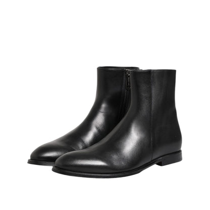 Dolce & Gabbana Black Leather Mid Calf Men Boots Shoes
