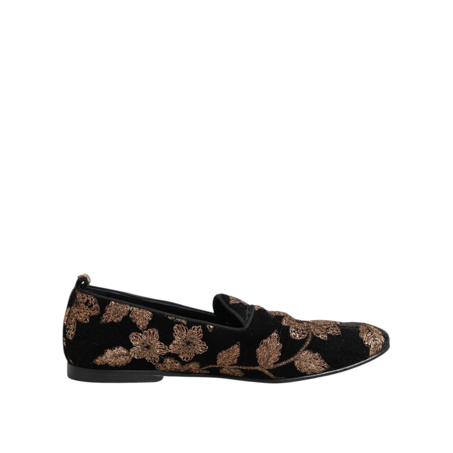 Dolce & Gabbana Black Floral Embroidery Men Loafers Shoes