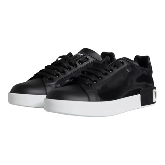 Dolce & Gabbana Black Calf Leather Portofino Sneakers Shoes LA12168-36.5