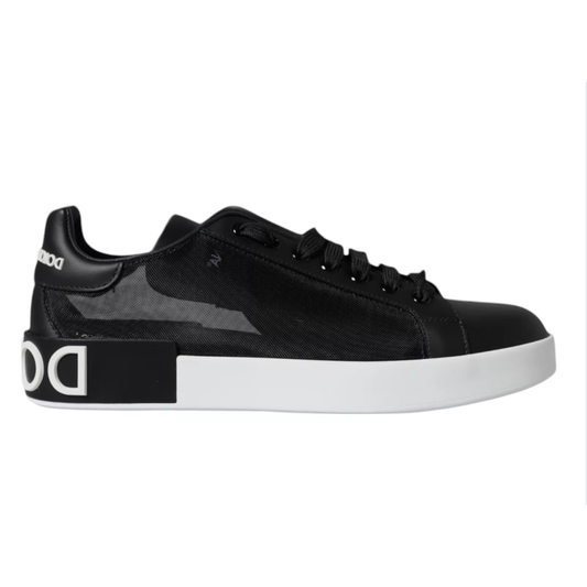 Dolce & Gabbana Black Calf Leather Portofino Sneakers Shoes LA12168-36.5