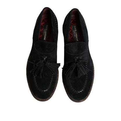 Dolce & Gabbana Black Suede Tassel Embellished Loafers Shoes