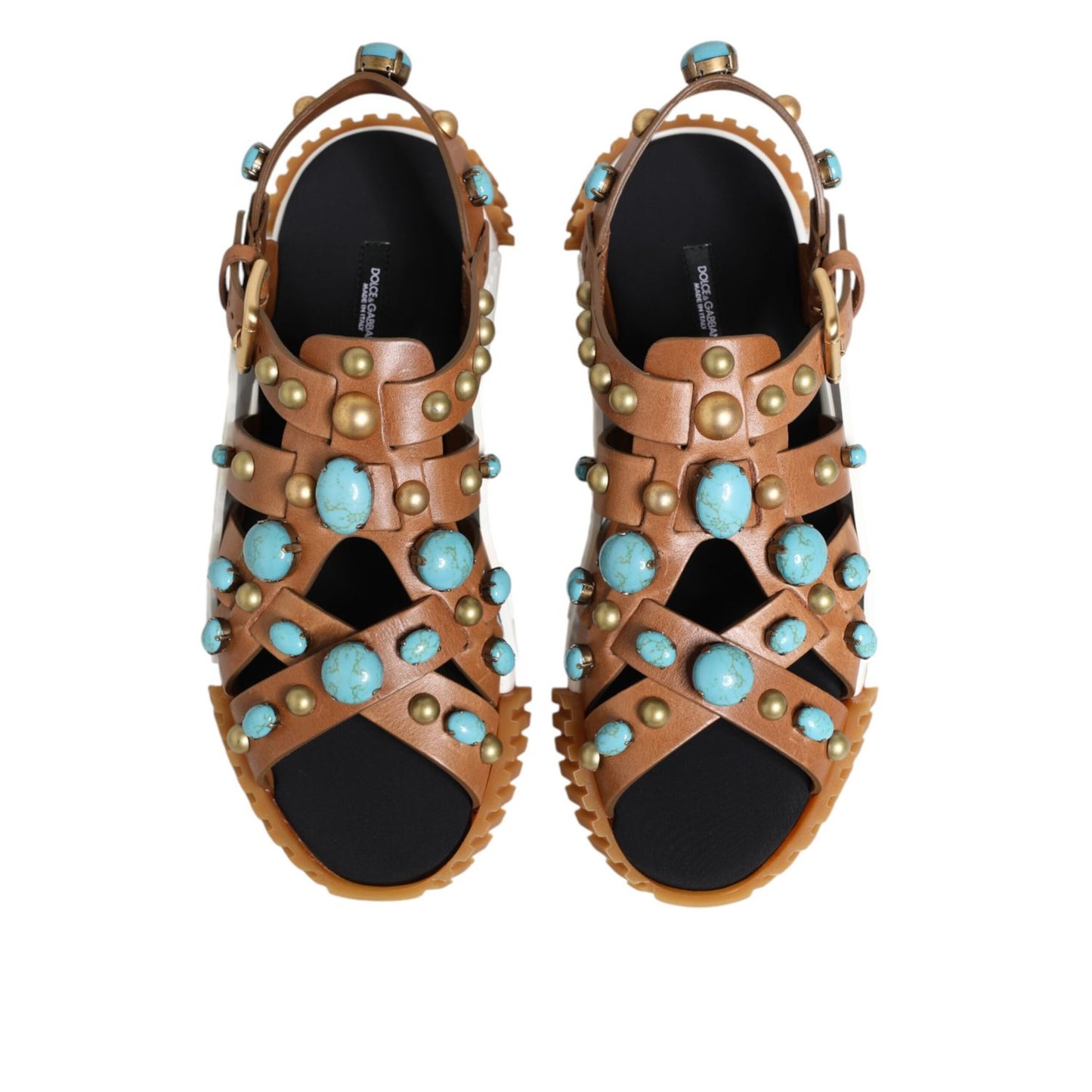 Dolce & Gabbana Brown Leather Studded Slides Sandals Shoes