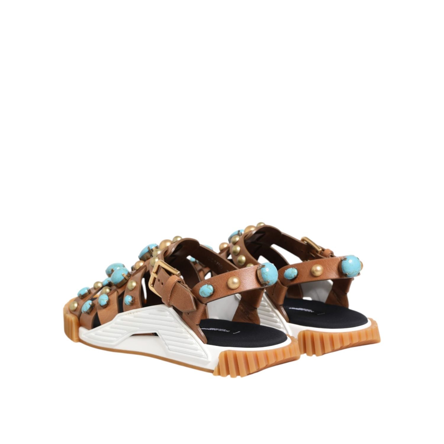 Dolce & Gabbana Brown Leather Studded Slides Sandals Shoes