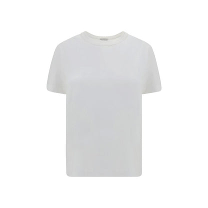 Brunello Cucinelli White Cotton T-Shirt with ribbed crew neck and jewel detail back, offering a luxurious and versatile design.