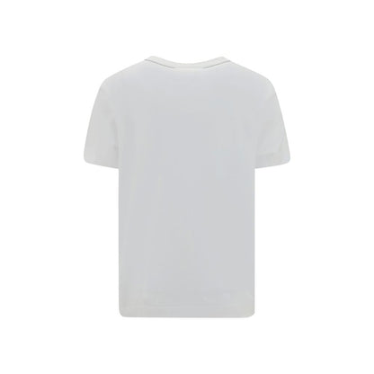 Brunello Cucinelli White Cotton T-Shirt with ribbed crew neck and jewel detail on back, elegant and versatile design.