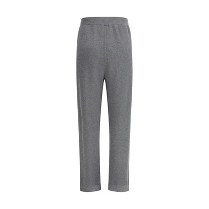 Brunello Cucinelli Gray Cotton Casual Pants with ribbed design and elastic waistband, featuring silver thread embellishments, two welt pockets.
