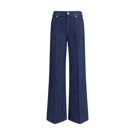 7FOR Blue Cotton Jeans Denim, wide leg style, lightweight denim, classic five-pocket, relaxed fit