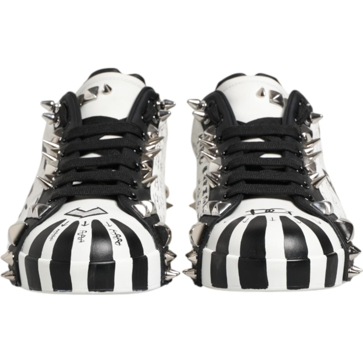 Dolce & Gabbana Black White Studded Low Top Sneakers Shoes