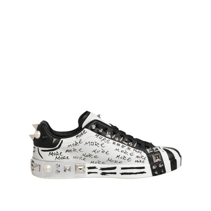 Dolce & Gabbana Black White Studded Low Top Sneakers Shoes