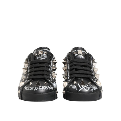 Dolce & Gabbana Black Portofino Stud Embellished Sneakers Shoes