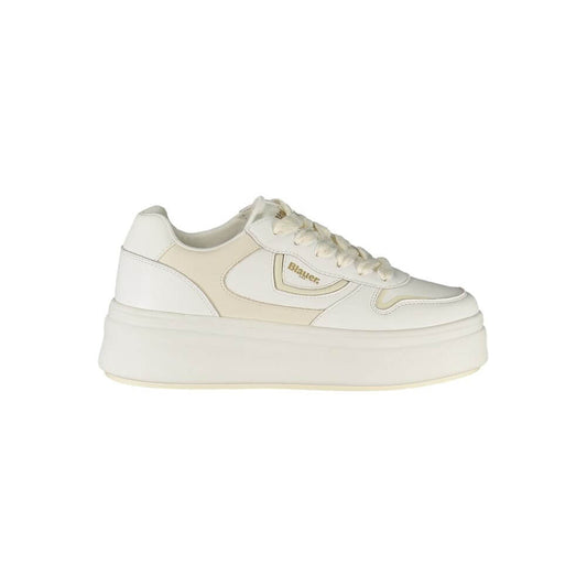 Blauer White Leather Women Sneaker with logo and contrasting details, featuring a removable insole and extra laces for personalized style.