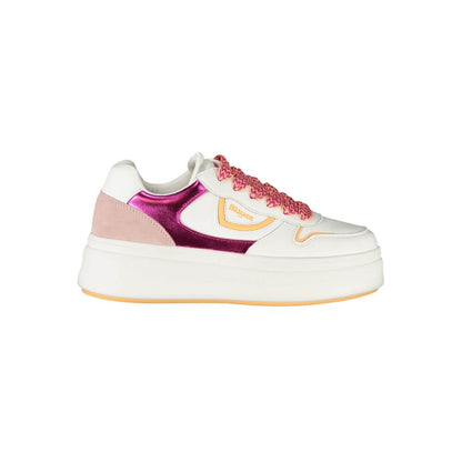 Blauer White Leather Women Sneaker with fuchsia accents and contrasting laces