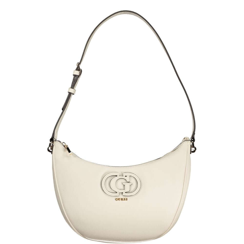Guess Jeans White Polyethylene Women Handbag with adjustable strap and logo, featuring functional pockets and zip closure.