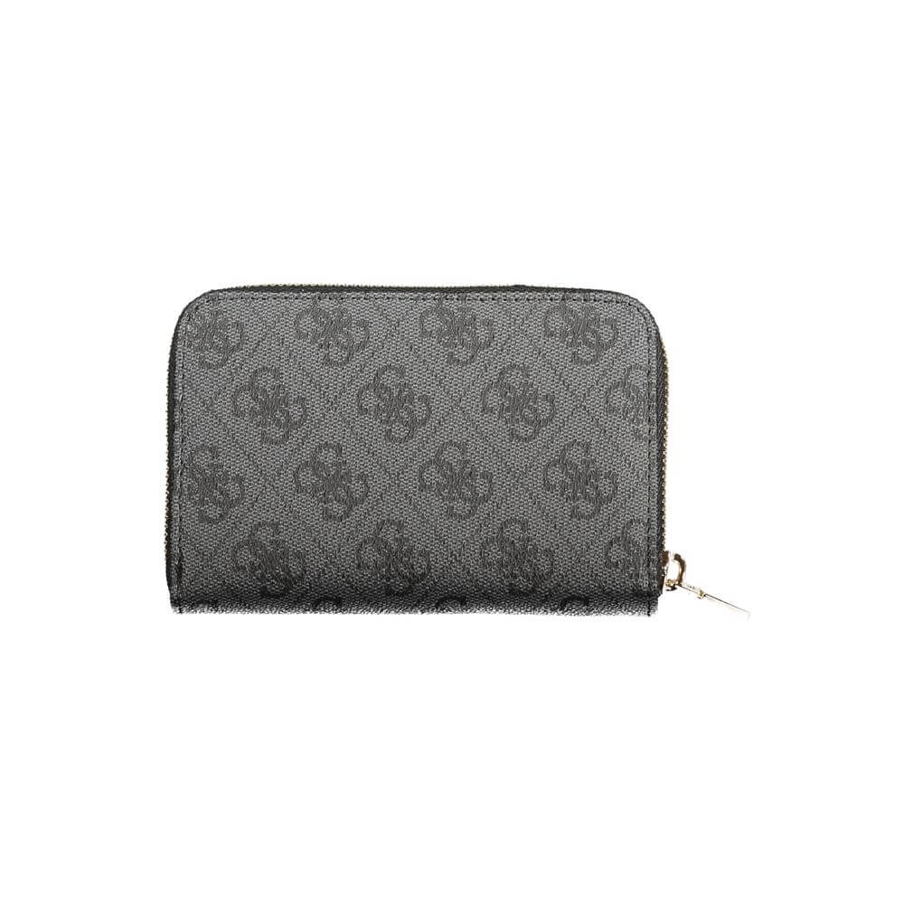 Guess Jeans Black Polyethylene Women Wallet with logo and dual compartments, perfect for modern fashionistas seeking style and functionality.