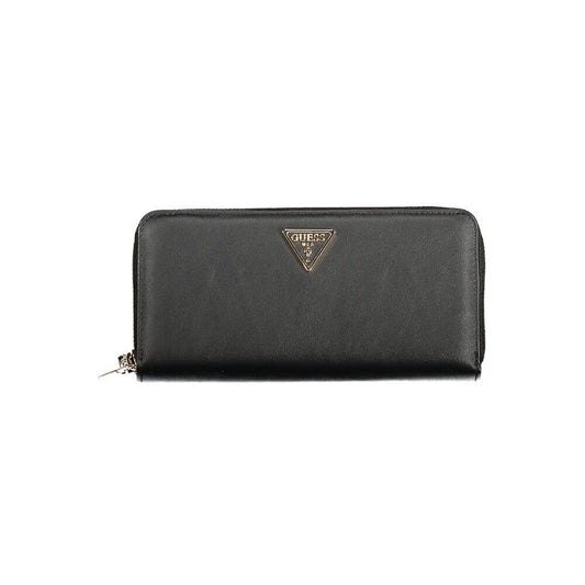 Guess Jeans Black Polyethylene Women Wallet with logo on front, showcasing sleek design and durable material