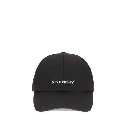 Givenchy Black Cotton Cap (Baseball Hat) with embroidered logo, adjustable fit, contemporary style, made of 90% cotton and 10% acrylic.