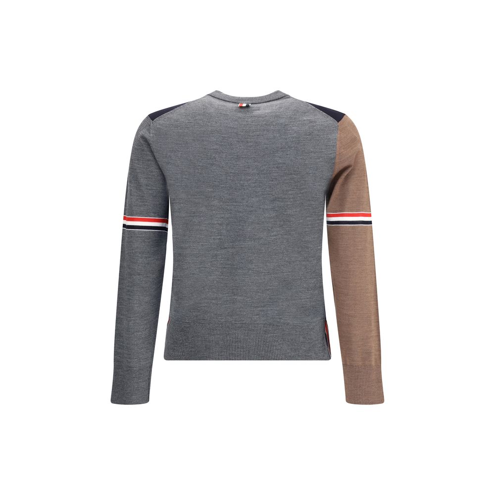 Thom Browne Multicolor Fleece Wool Sweatshirt with tricolor bands, back view, showcasing the iconic style and soft wool fabric.