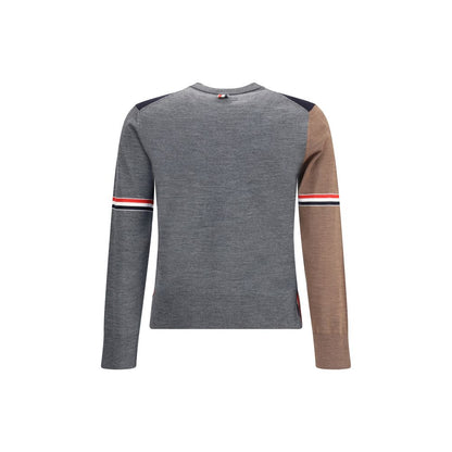 Thom Browne Multicolor Fleece Wool Sweatshirt with tricolor bands, back view, showcasing the iconic style and soft wool fabric.