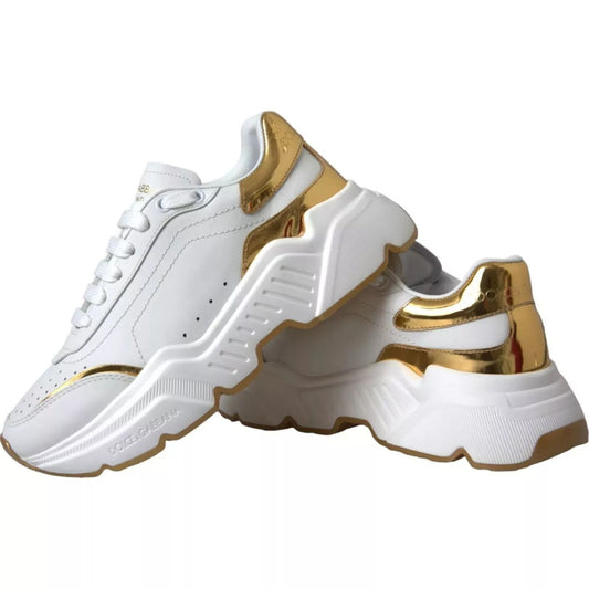 Dolce & Gabbana White Gold DAYMASTER Leather Sneakers Mens Shoes with rubber sole and lace up closure