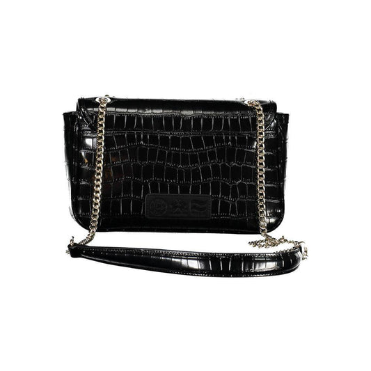 La Martina Black Polyethylene Handbag with chain shoulder strap, snap hook closure, and logo detail.