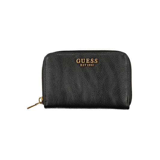 Guess Jeans Black Polyethylene Wallet with logo, zip closure, 4 compartments, coin purse, and card spaces.