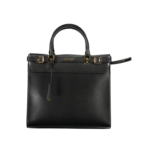 Guess Jeans Black Polyethylene Handbag with multiple pockets, adjustable strap, and protective feet for versatile use.