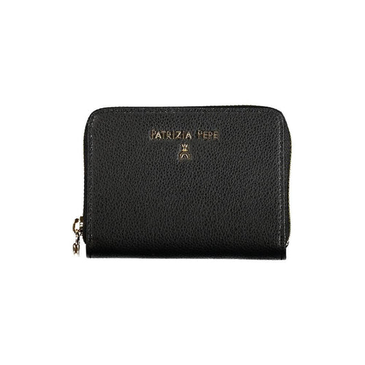 Patrizia Pepe Black Leather Wallet with zip closure, two compartments, coin purse, and double card spaces.