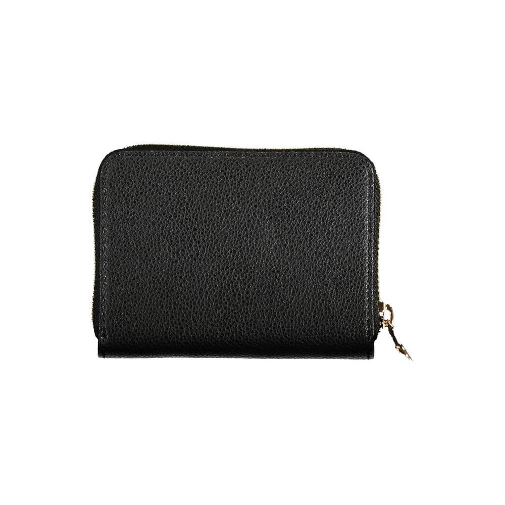 Patrizia Pepe Black Leather Wallet with zip closure, coin purse, and card compartments.