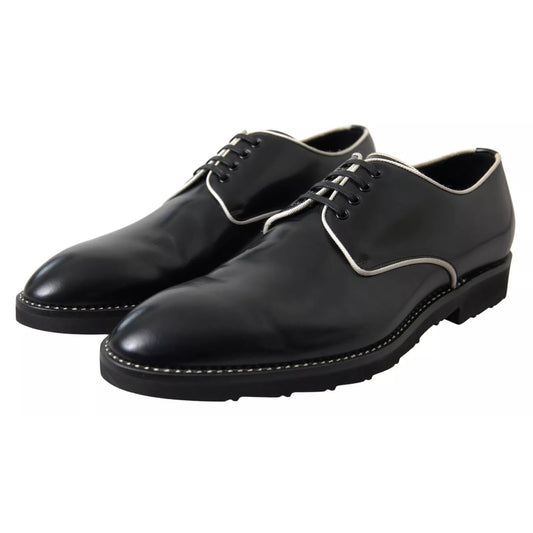 Dolce & Gabbana Black White Leather Formal Dress Shoes, men's luxury footwear, high craftsmanship, black and white leather design.