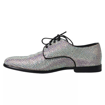 Dolce & Gabbana Silver Leather Rhinestones Derby Shoes